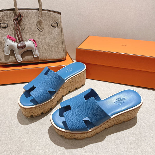 HM 25S HIGH WEDGE SANDALS IN BLUE LAMBSKIN STYLE 14