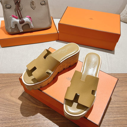 HM 25S HIGH WEDGE SANDALS IN LIGHT BROWN LAMBSKIN STYLE 2