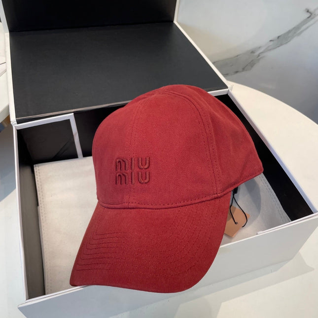 MIUMIU BASEBALL CAP IN RED FABRIC BRAND EMBROIDERY