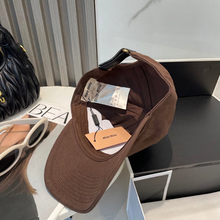 MIUMIU BASEBALL CAP IN BROWN ORANGE FABRIC BRAND EMBROIDERY