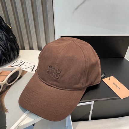MIUMIU BASEBALL CAP IN BROWN ORANGE FABRIC BRAND EMBROIDERY
