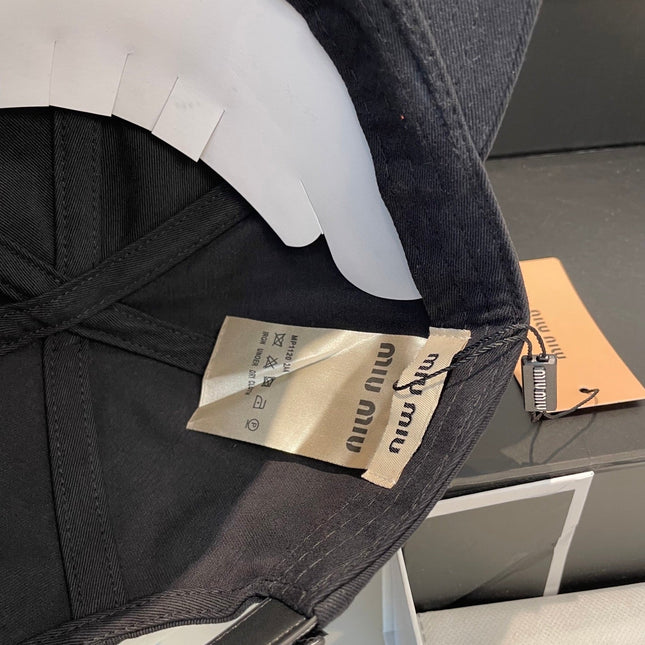 MIUMIU BASEBALL CAP IN BLACK FABRIC BRAND EMBROIDERY