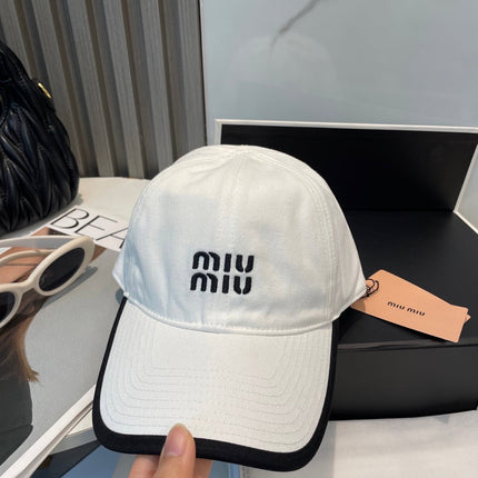 MIUMIU BASEBALL CAP IN WHITE AND BLACK FABRIC STYLE 1