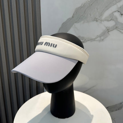 MIUMIU SPORT VISOR CAP IN COOL GRAY MIX WHITE FABRIC