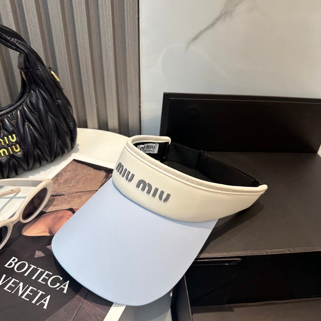 MIUMIU SPORT VISOR CAP IN PASTEL BLUE MIX WHITE FABRIC