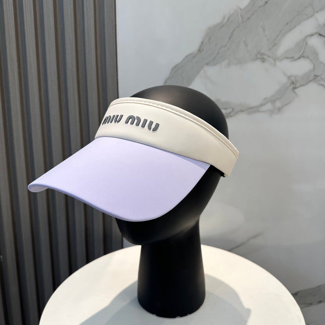 MIUMIU SPORT VISOR CAP IN PASTEL PURPLE MIX WHITE FABRIC