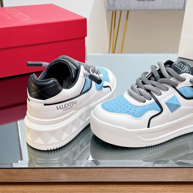 VALENTINO 25S GARAVANI ONE STUD XL PLATFORM SNEAKERS IN WHITE MIX BLUE LAMBSKIN STYLE 6