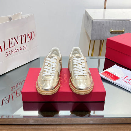 VALENTINO 25S UPVILLAGE SNEAKERS IN LIGHT GOLD LAMBSKIN