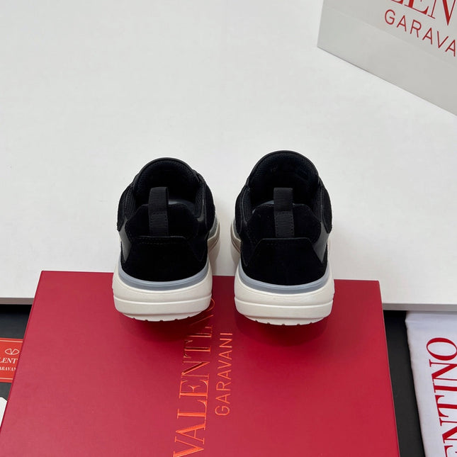 VALENTINO 25S RUNBOOT SNEAKERS IN BLACK SUEDE AND LAMBSKIN