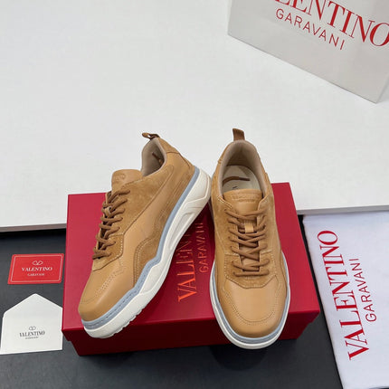 VALENTINO 25S RUNBOOT SNEAKERS IN BROWN SUEDE AND LAMBSKIN