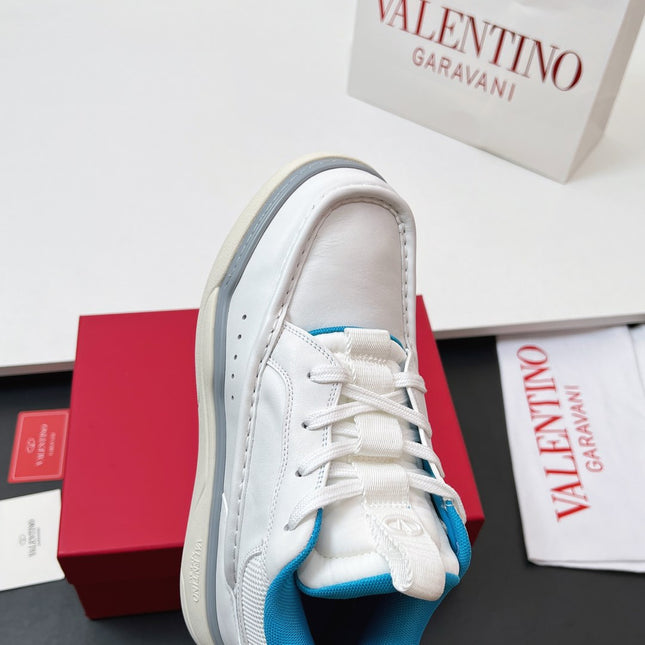 VALENTINO 25S RUNBOOT SNEAKERS IN WHITE MIX BLUE LAMBSKIN