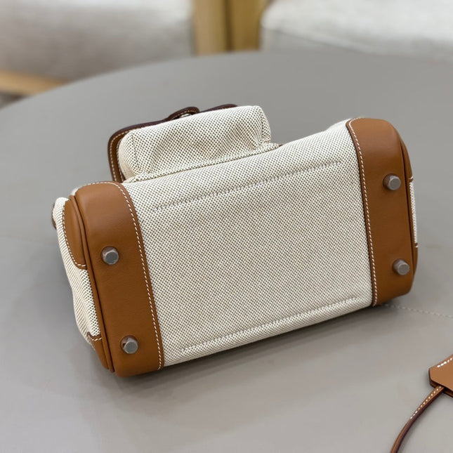 HM 25S BIRKIN CARGO 25 CM IN OFF-WHITE CANVAS AND BROWN SWIFT WITH SILVER HARDWARE