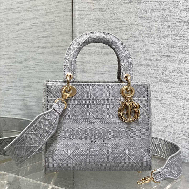 SMALL 24 LADY BAG IN PALE GRAY CANVAS