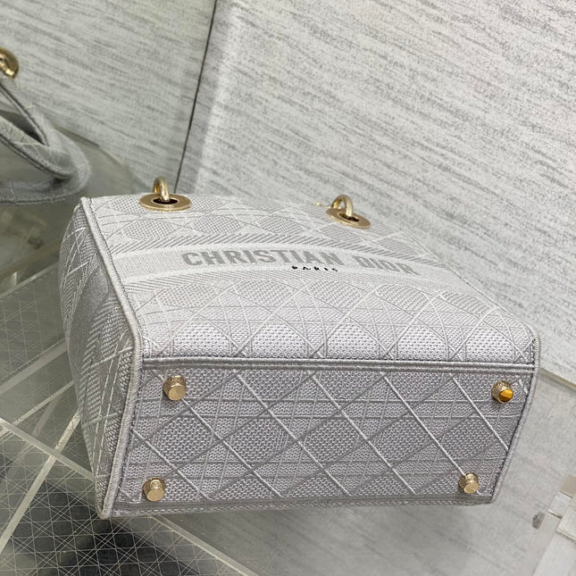 SMALL 24 LADY BAG IN PALE GRAY CANVAS