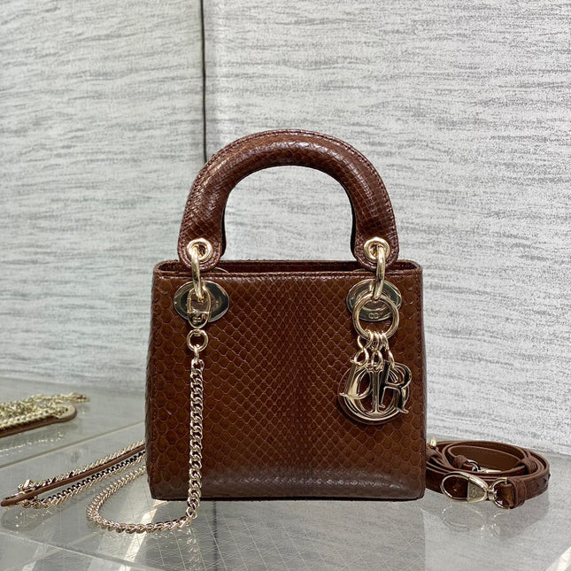 MINI 17 LADY BAG IN PEACAN BROWN METALLIC LAMBSKIN
