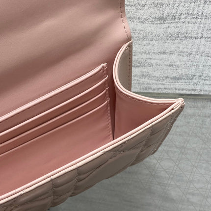MISS CARO TOP HANDLE POUCH 24 IN PALE PINK MACROCANNAGE LAMBSKIN