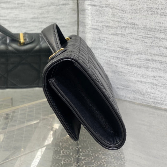 MISS CARO TOP HANDLE POUCH 24 IN BLACK MACROCANNAGE LAMBSKIN