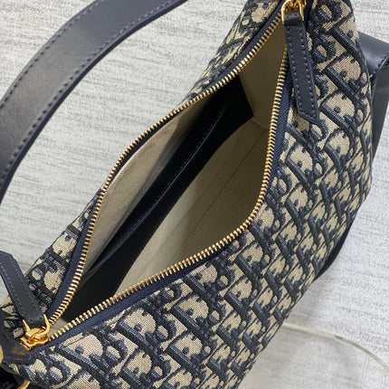 DIOR 25S MEDIUM D-DREAM BAG 24 IN BLUE DIOR OBLIQUE JACQUARD AND SMOOTH CALFSKIN