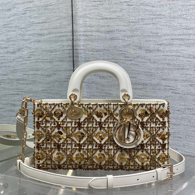 DIOR 25S SMALL LADY - JOY BAG 26 IN LATTE CANNAGE CALFSKIN WITH SPARKLING