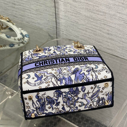 DIOR 25S SMALL LADY D-LITE BAG 24 IN PURPLE DIOR NIGHT OF DREAMS EMBROIDERY