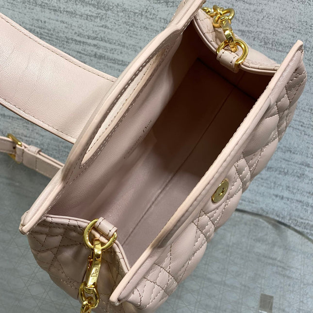 DIOR 25S JOLIE TOP HANDLE MINI BAG 18 IN BABY PINK CALFSKIN GOLD HARDWARE