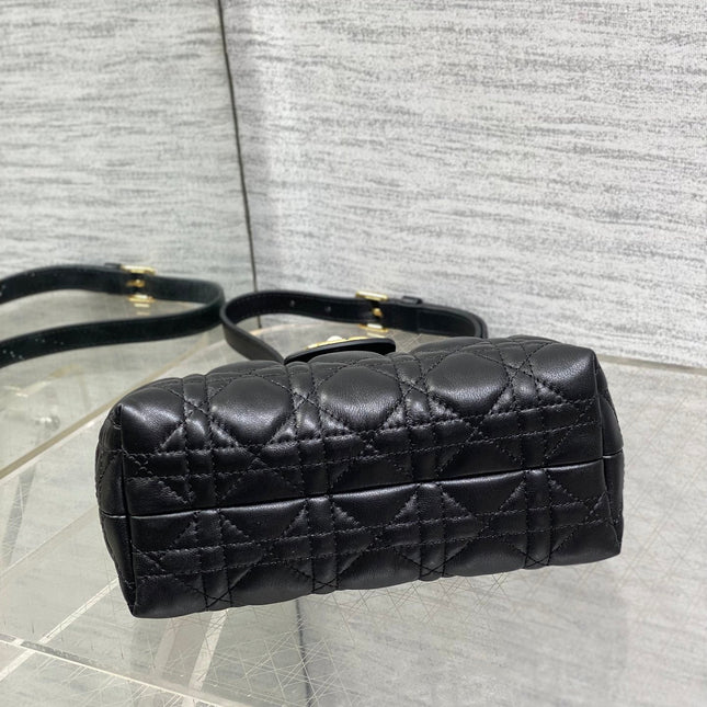 DIOR 25S JOLIE TOP HANDLE MINI BAG 18 IN BLACK CALFSKIN GOLD HARDWARE