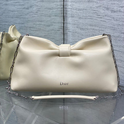DIOR 26S BOW BAG 30 IN WHITE LAMBSKIN