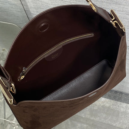 DIOR 26S MEDIUM BAG 31 IN DARK BROWN SUEDE