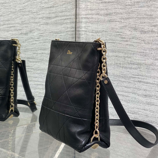 DIOR 26S TRIANON BAG 20 IN BLACK LAMBSKIN