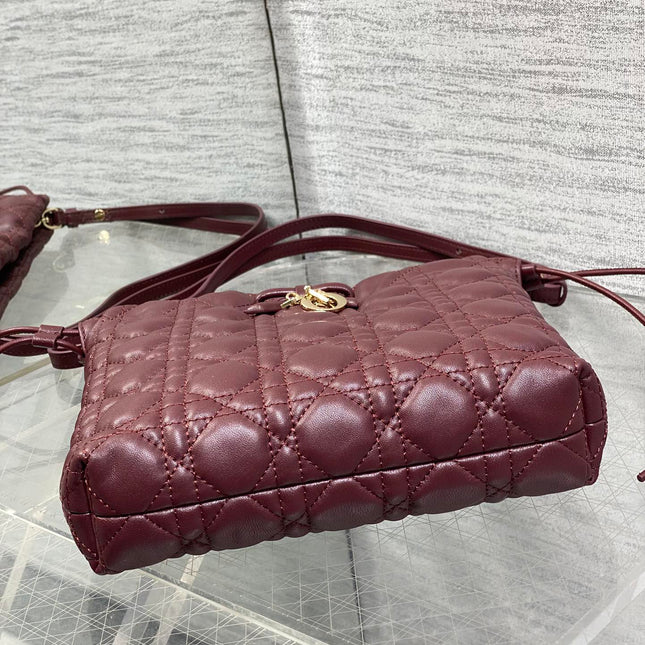 DIOR 26S ADIORABLE BUCKET BAG 20 IN BURGUNDY LAMBSKIN
