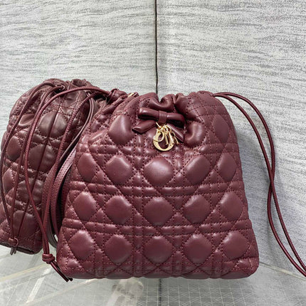 DIOR 26S ADIORABLE BUCKET BAG 20 IN BURGUNDY LAMBSKIN