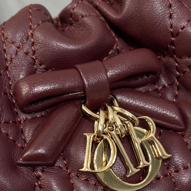 DIOR 26S ADIORABLE BUCKET BAG 20 IN BURGUNDY LAMBSKIN