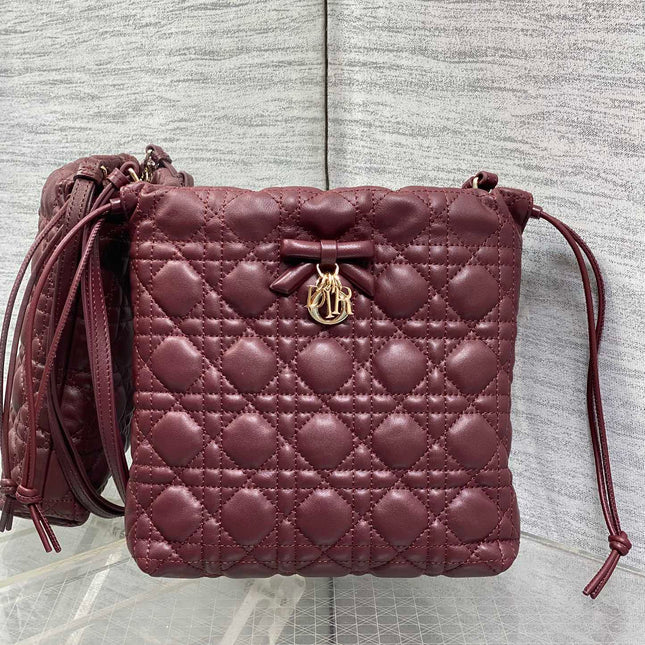 DIOR 26S ADIORABLE BUCKET BAG 20 IN BURGUNDY LAMBSKIN
