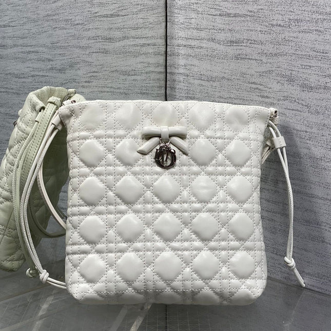 DIOR 26S ADIORABLE BUCKET BAG 20 IN WHITE LAMBSKIN