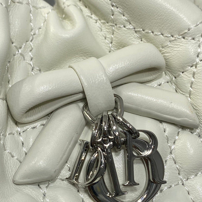 DIOR 26S ADIORABLE BUCKET BAG 20 IN WHITE LAMBSKIN