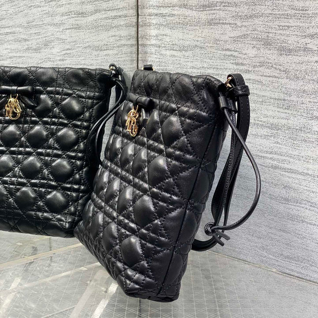 DIOR 26S ADIORABLE BUCKET BAG 20 IN BLACK LAMBSKIN