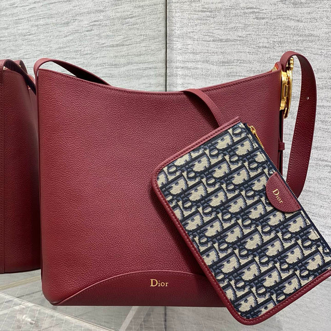 DIOR 26S MEDAILLON BUCKET BAG 26 IN DARK RED CALFSKIN