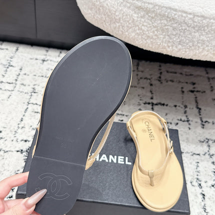CHANEL 26S THONG SANDALS IN BEIGE CALFSKIN WITH GOLD HARDWARE