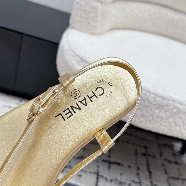 CHANEL 26S THONG SANDALS IN GOLD CALFSKIN WITH GOLD HARDWARE
