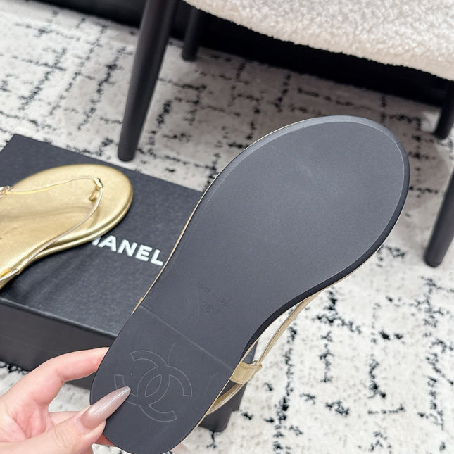 CHANEL 26S THONG SANDALS IN GOLD CALFSKIN WITH GOLD HARDWARE