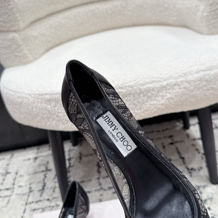 JIMMY CHOO 26S LACE-UP HIGH HEELS 45 MM IN BLACK LACE FABRIC