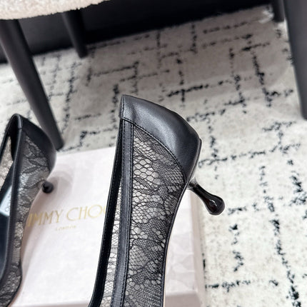 JIMMY CHOO 26S LACE-UP HIGH HEELS 45 MM IN BLACK LACE FABRIC
