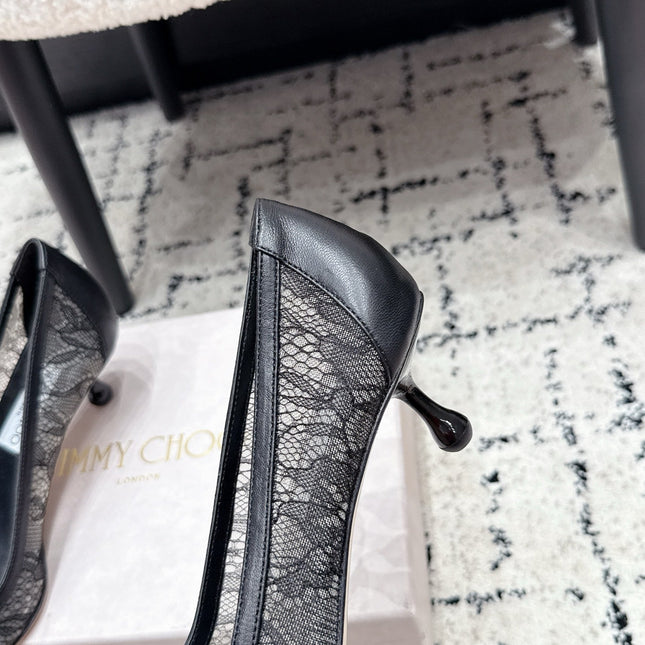 JIMMY CHOO 26S LACE-UP HIGH HEELS 45 MM IN BLACK LACE FABRIC