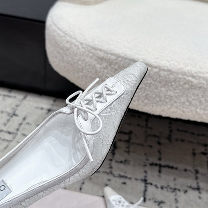 JIMMY CHOO 26S LACE-UP HIGH HEELS 45 MM IN WHITE LACE FABRIC