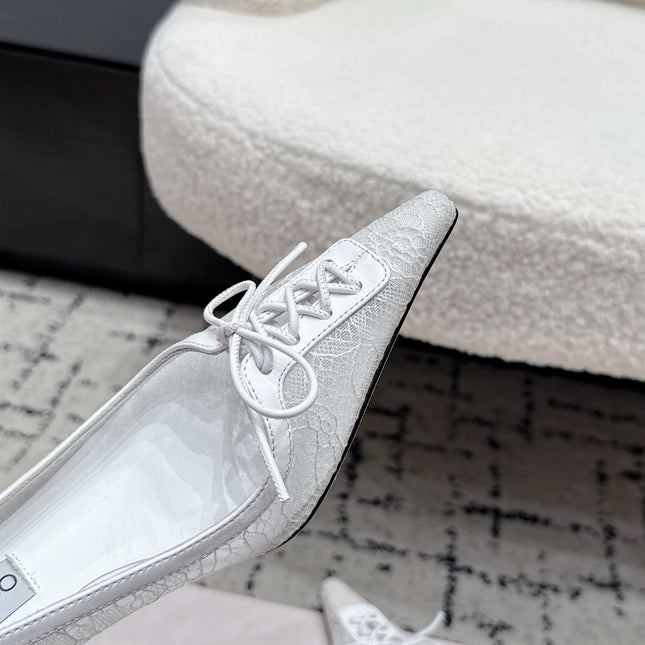 JIMMY CHOO 26S LACE-UP HIGH HEELS 45 MM IN WHITE LACE FABRIC