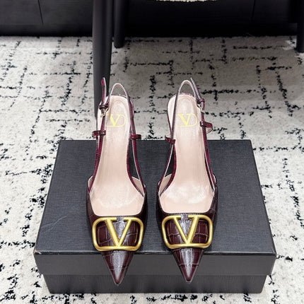 VALENTINO 26S SLINGBACKS 80 MM IN DARK RED CROC EMBOSSED CALFSKIN