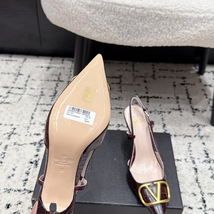 VALENTINO 26S SLINGBACKS 80 MM IN DARK RED CROC EMBOSSED CALFSKIN
