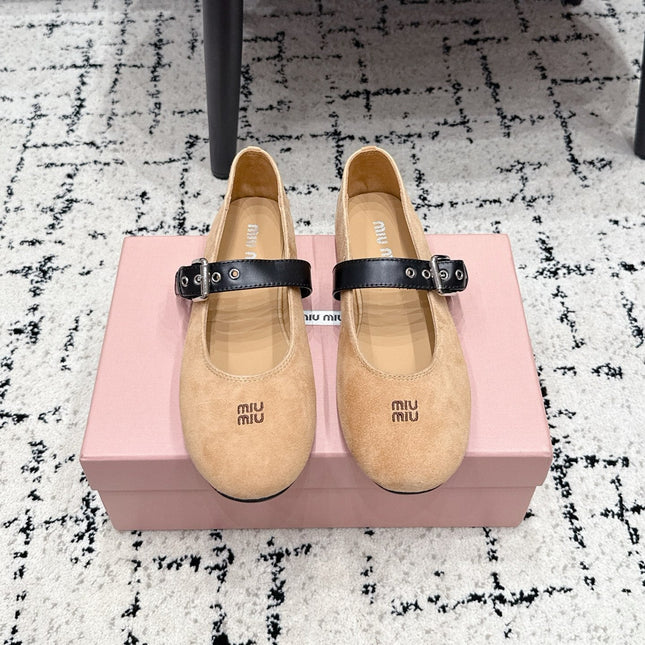 MIUMIU 26S BALLET FLATS IN BEIGE SUEDE