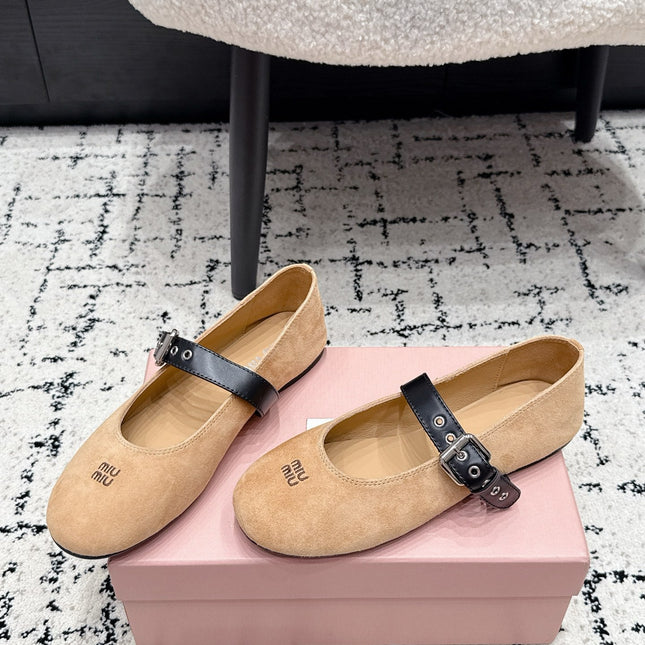 MIUMIU 26S BALLET FLATS IN BEIGE SUEDE