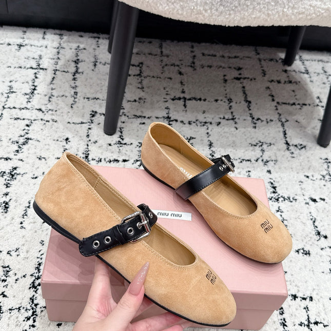 MIUMIU 26S BALLET FLATS IN BEIGE SUEDE